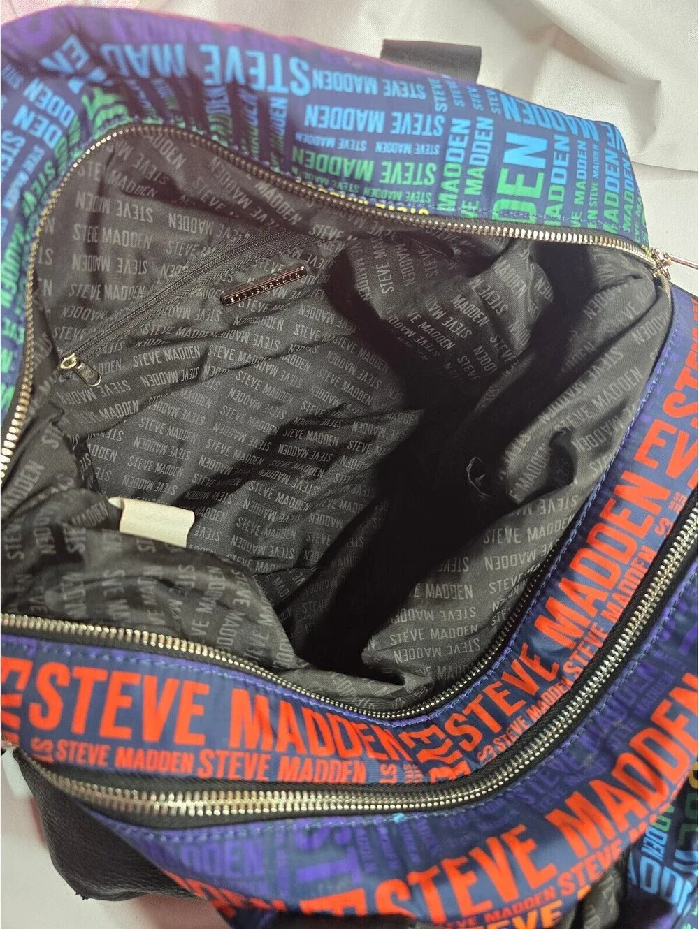 Steve Madden Multicolor Logo Print Crossbody Bag Black Faux Leather Purse Unisex